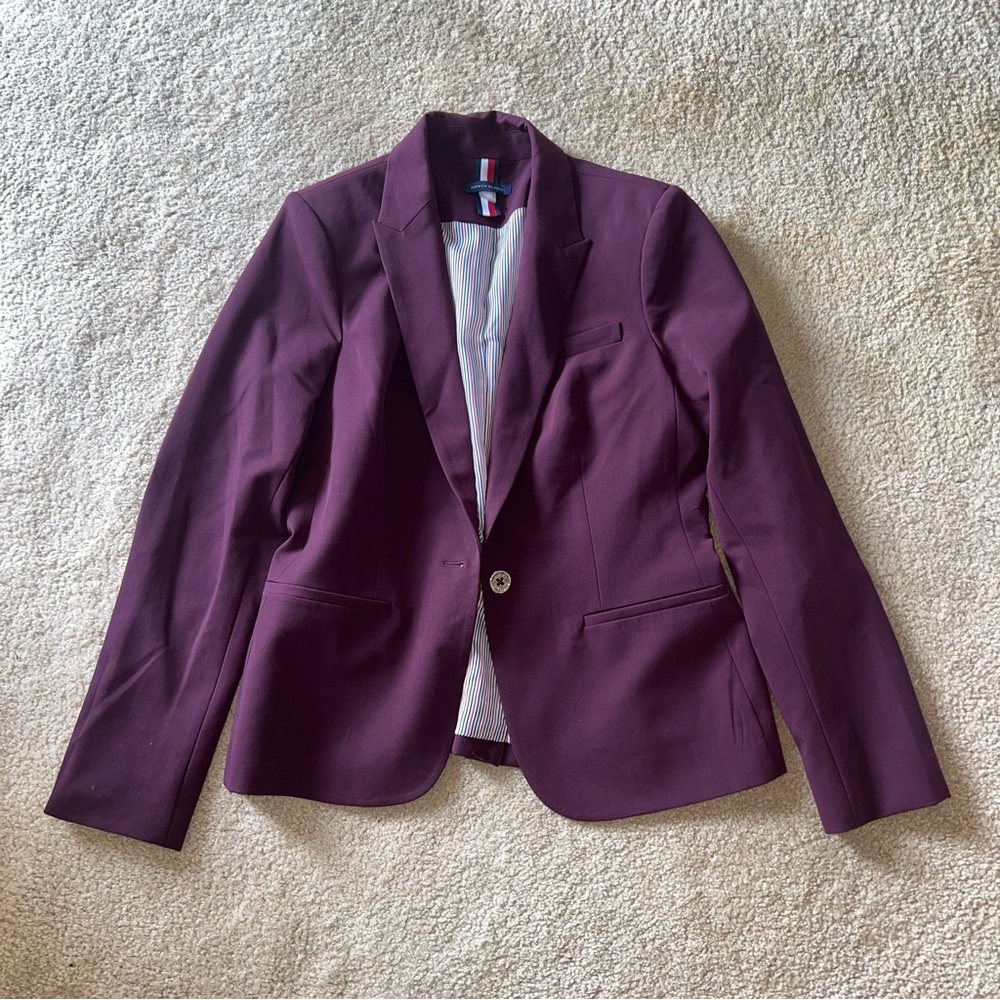 Purple Blazer With Elbow Patchwork & Gold Tone Buttons  By Tommy Hilfiger Size 8
